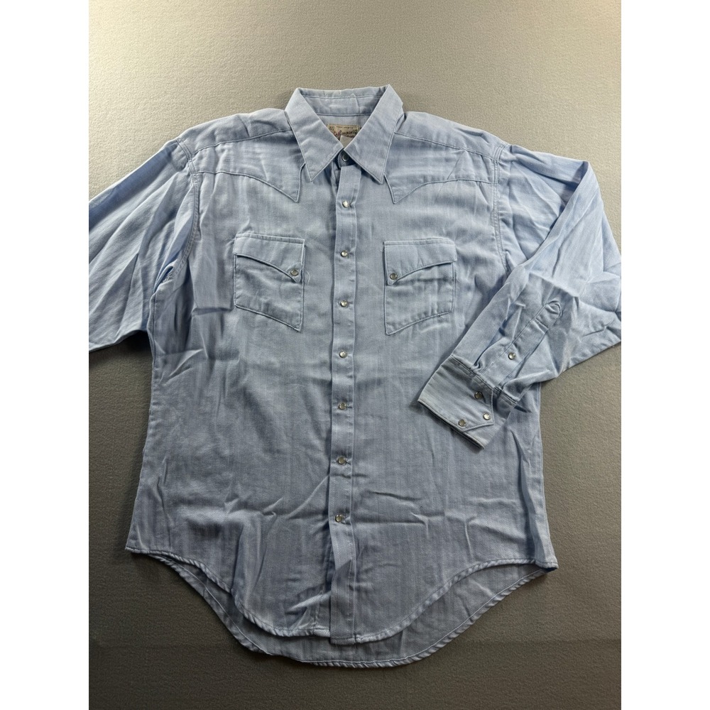 Rockmount RanchWear Western Shirt Mens Large Blue Herringbone Snap 6790-BLU